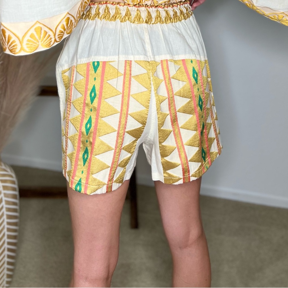 High Waist Women's Shorts in White and Gold